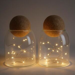 Kiruna Glass Storage Jar with round cork top (2 available) NEW IN BOXES